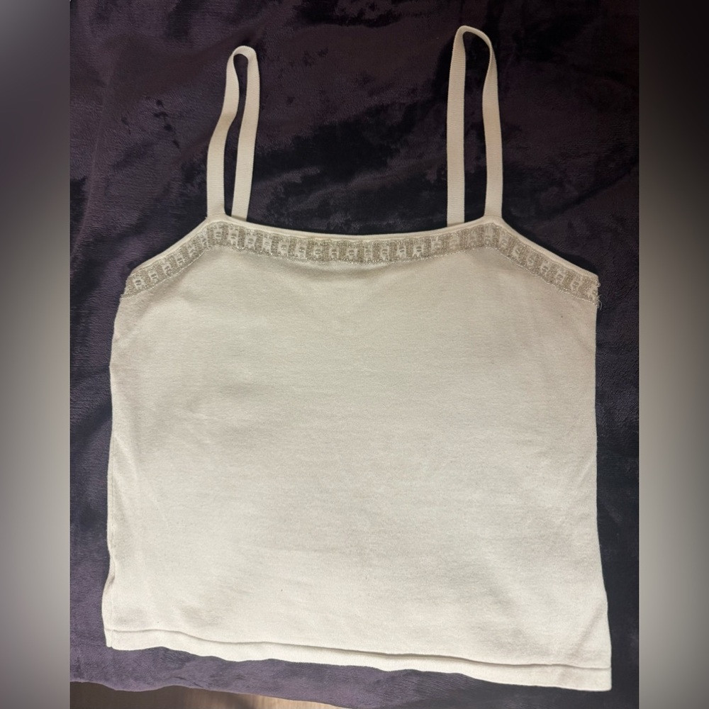 Ann Taylor Loft White Tanktop with Gem Detailing